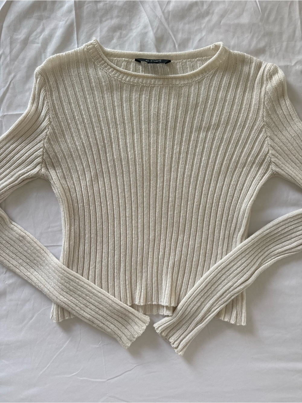 AE Studio White Ribbed Knit Long Sleeve Top Size Medium
